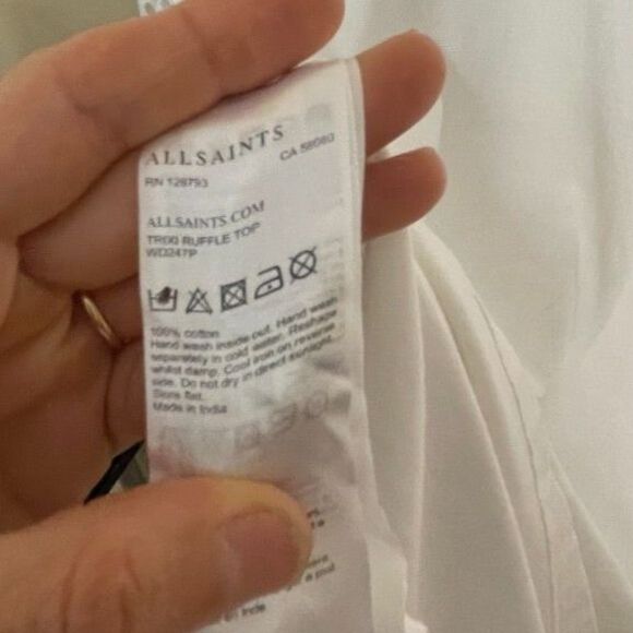 AllSaints White Trixi Eyelet Ruffle Short Sleeves Cotton Tee Shirt Top Sz S - Picture 4 of 6